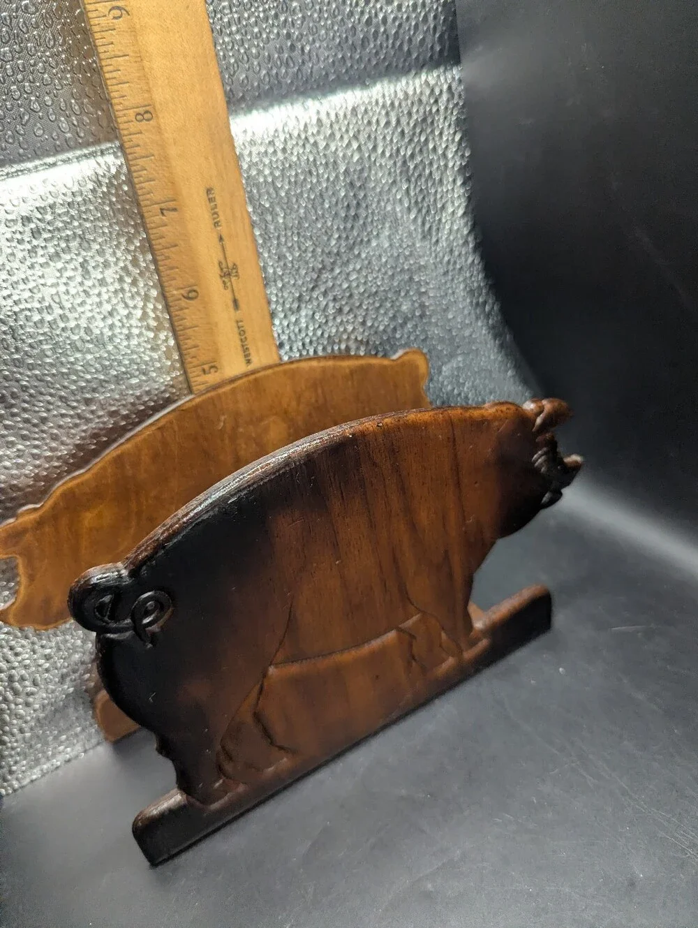 Wooden Pig Napkin Holder - Dark Brown